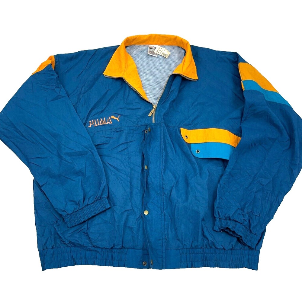 Vintage Puma Jacket Men XL Blue Orange Windbreaker Track Suit‎ 90s Warm Up *